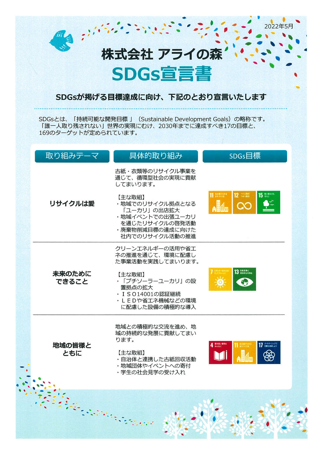 株式会社アライの森SDGs宣言